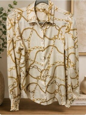 Tommy Hilfiger Cream Chain-Print Button-Down Shirt